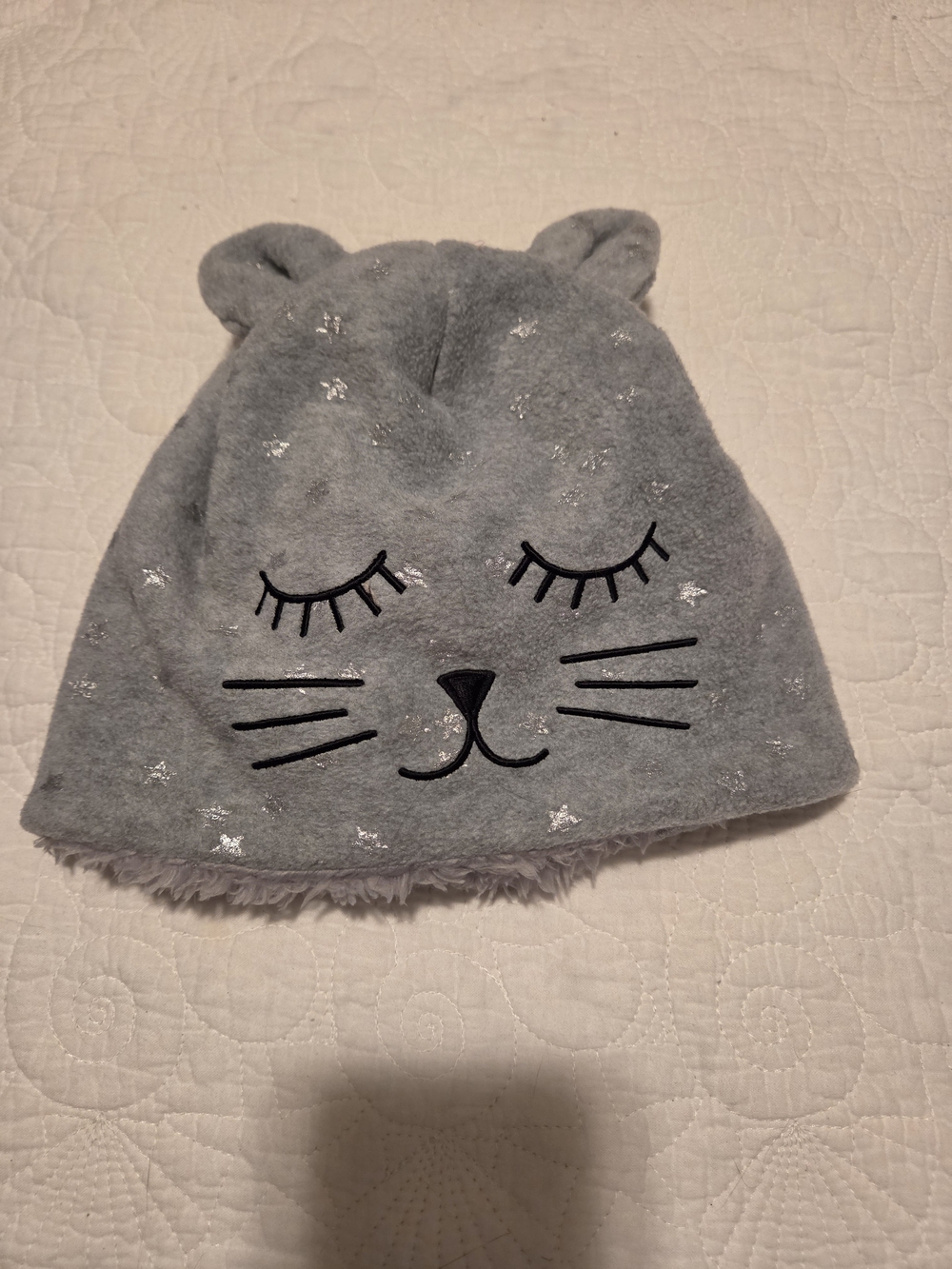 GAP Light Gray Plush Kitty Beanie with Ear Accents